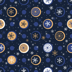Christmas seamless pattern for greeting cards, wrapping paper. Hand drawn winter background from doodle Christmas trees, snowflakes, deer and dogs. Vector illustration.