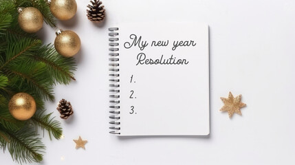 Hand write down 2024 new year resolution on blank notebook.