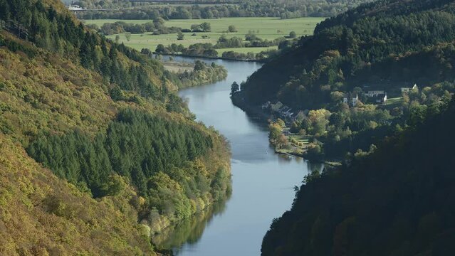 Saar loop at Cloef. A famous view point. Saarschleife, Cloef, Germany, Europe