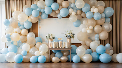 Autumn themed wedding reception with arch balloons