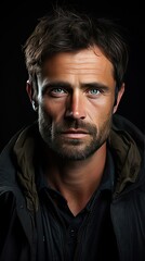 Fototapeta premium Portrait of sad man facing depression. Sad emotion illustration. Generative AI