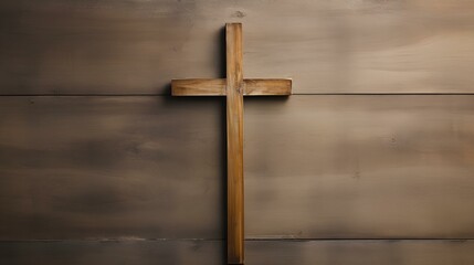 a wooden cross against a simple, rustic background. conveying the humility of the Christian faith. copy space. generative AI - obrazy, fototapety, plakaty