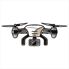 Drone icon logo template of flying drone with action camera vector illustration