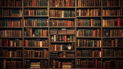 Old books in the Library vintage style. AI generated image