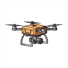 Drone icon logo template of flying drone with action camera vector illustration