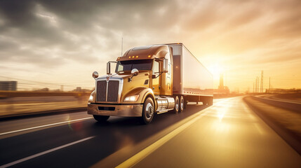 Fototapeta na wymiar American truck on blurred motion highway