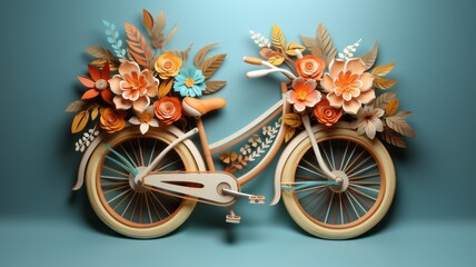 artistic bicycle with flowers made of paper - obrazy, fototapety, plakaty