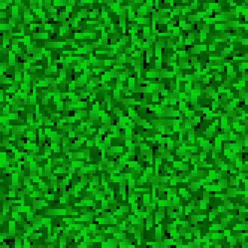 Green pixel grass texture for game surface. Mine craft tiles with seamless pattern. Pixelart computer background. Vector illustration in retro style.