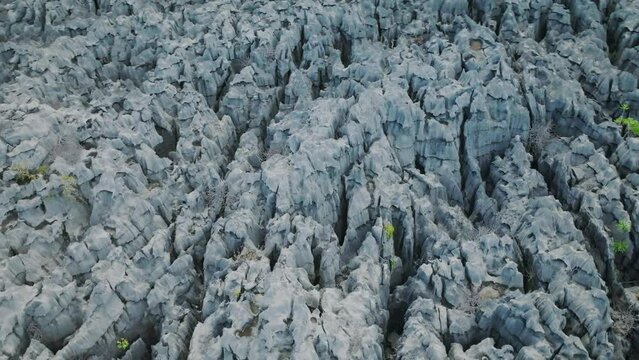 Rotation over the Tsingy stones in Madagascar island - closeup