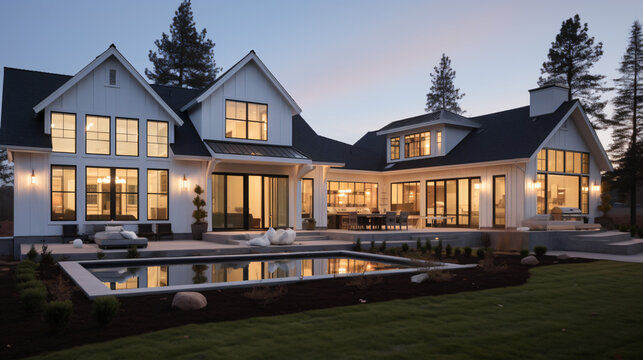 Beautiful modern farmhouse style luxury home exterior