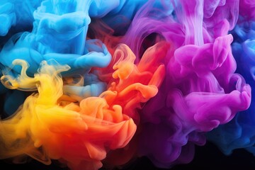 Obraz premium Colorful ink in water on a black background. Abstract background, multicolored smoke, AI Generated