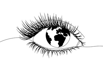 Eye. World. One line - obrazy, fototapety, plakaty