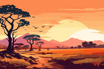 Malawi flat art landscape illustration