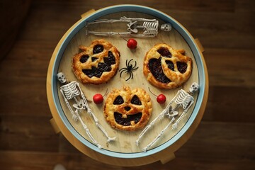 Halloween baked goods with jack pumpkin faces