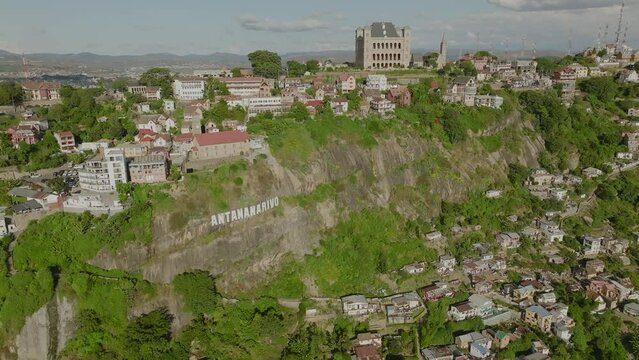 Antananarivo - wide long shot with Rova on the hill - aerial footage