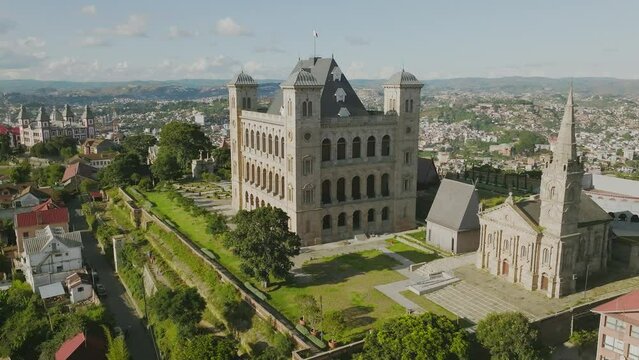 Discover Rova - historical kings palace in Antananarivo - capital of Madagascar - drone shot