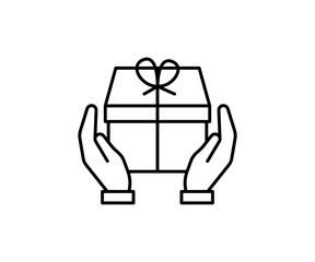 Gift box packing and give, line icon. Present box, wrapped package with ribbon. Surprise on party and celebration Christmas, birthday or holiday. Vector outline