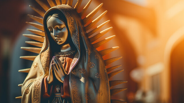 Statue of Saint Mary of Guadalupe (Virgen de Guadalupe) in honor of the celebration of the Mexican holiday of December 12