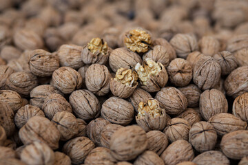 many walnuts close-up