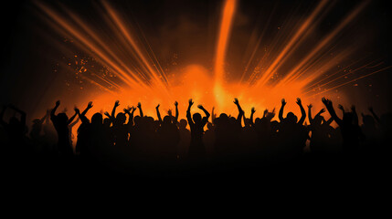 Fototapeta na wymiar Silhouette of a party audience orange lights