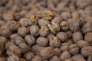 many walnuts close-up