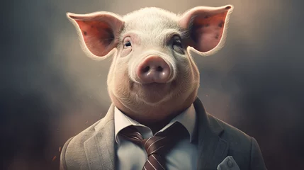 Fotobehang Smart and sophisticated pig wearing glasses © Hassan