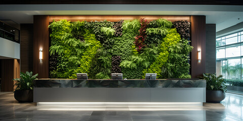 Living Wall Interior Design and Air Purification  concept of improving employee work environment in modern enterprises.AI Generative
