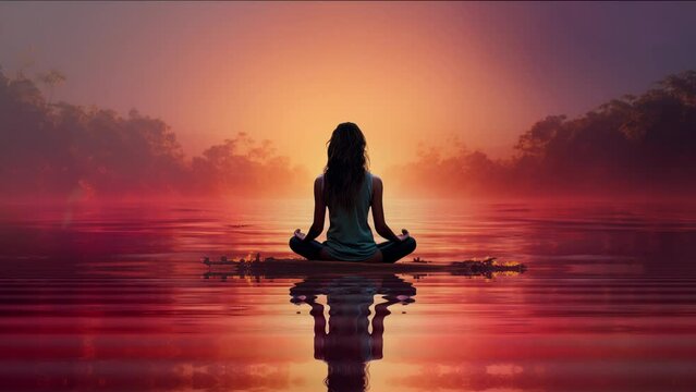 mental health by Tranquil meditation scene with a person in lotus pose by serene waters at sunrise, reflecting inner peace, ideal for wellness and mindfulness content       generative Ai       