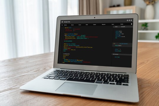 Software development programming on computer screen for modish application and program coding
