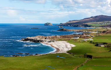 View from Malin Tower Head extreme northern point of Ireland to the Portmor or Kitters Beach and...