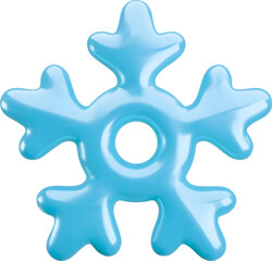 Vector 3d icy blue snowflake icon on white background. Cute realistic Christmas, New year and winter shiny frozen snow symbol. 3d render snowflake Illustration for print, decoration, greeting card.