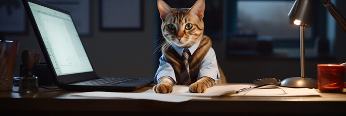 The cat office clerk sits