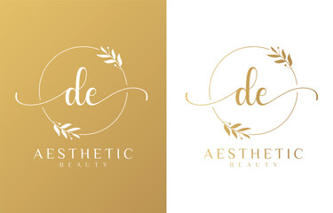 Letter DE Beauty Logo with Flourish Ornament