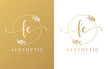 Letter FE Beauty Logo with Flourish Ornament