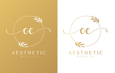 Letter OE Beauty Logo with Flourish Ornament