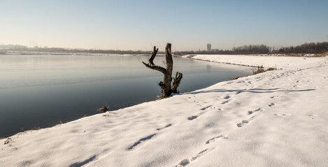 Karvinske more lake near Karvina city in Czech republic during winter