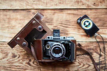 An antique camera that shoots on film. Vintage technology for the photographer.