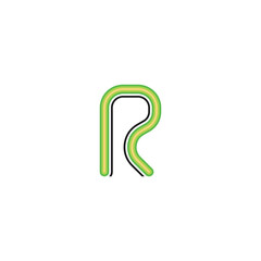 letter R neon logo template with flat style in black and green color