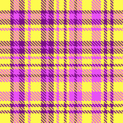 Yellow Purle Tartan Plaid Pattern Seamless. Checkered fabric texture for flannel shirt, skirt, blanket
