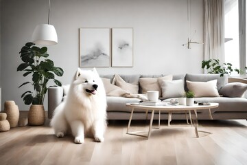 white sofa and dog