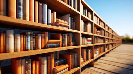 Illustration of rows of books in a library. Wallpaper, background.