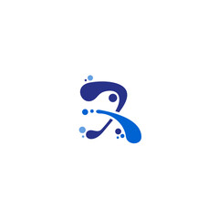 R fresh logo template with flat style in blue color