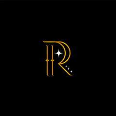 classic R logo design with star flat style in black and gold color