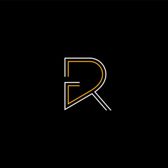 simple line R logo vector with line style in white and orange color