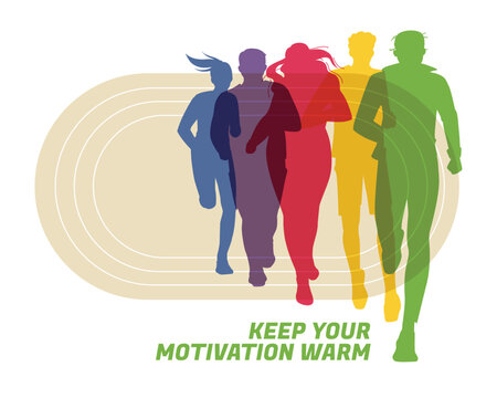 Different color shapes of runners and joggers. Advertisement of competitions, sports clubs, maraphone, healthy lifestyle. Vector flat illustration