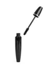 Stroke of black mascara with applicator brush, isolated on white
