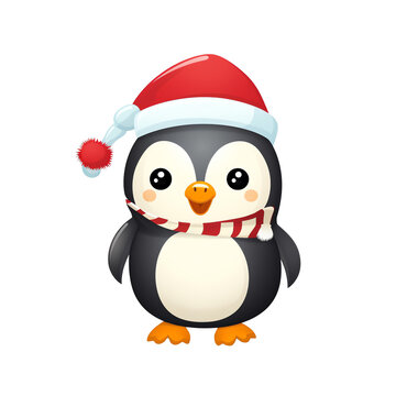 a cartoon penguin wearing a scarf and hat