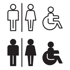 toilet restroom sign logo Set, Male Female and disability