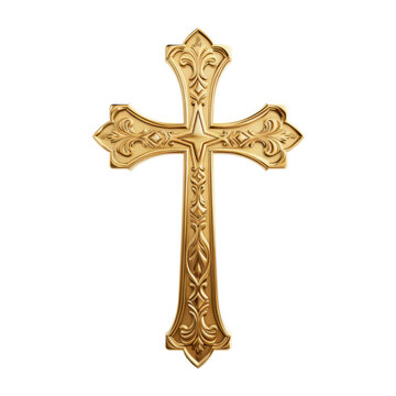Gold cross. Isolated element on transparent background. AI generative.