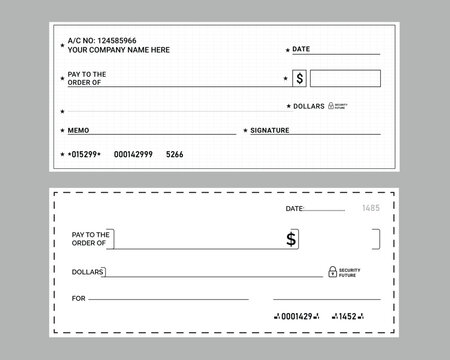 blank bank check. blank cheque checkbook illustration vector eps template